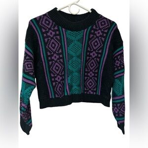 Domani vintage purple green geometric cropped sweater